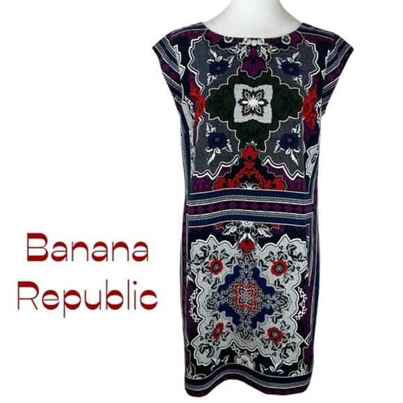 Banana Republic Black, Red & White Floral Career Office Dress NWT Size 8 - Picture 2 of 14